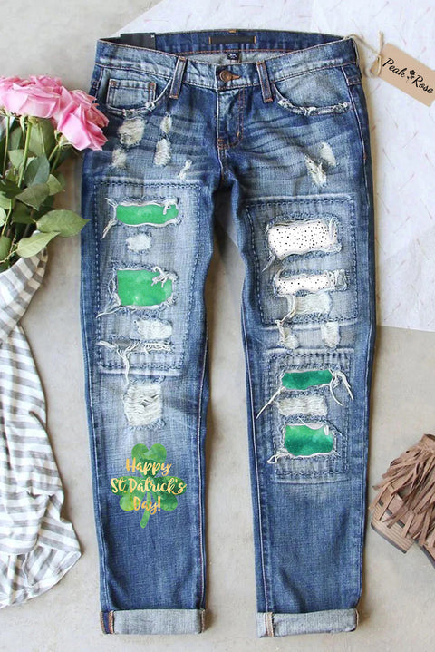 St. Patrick's Day Ripped Denim Jeans