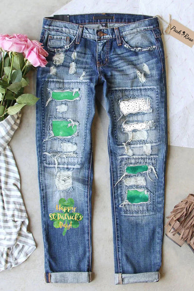 St. Patrick's Day Ripped Denim Jeans