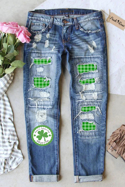 St. Patrick's Day Ripped Denim Jeans