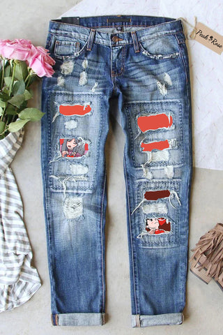 Than The Heart Gesture Cartoon Ripped Jeans