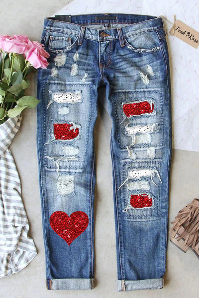 Heart Ripped Denim Jeans