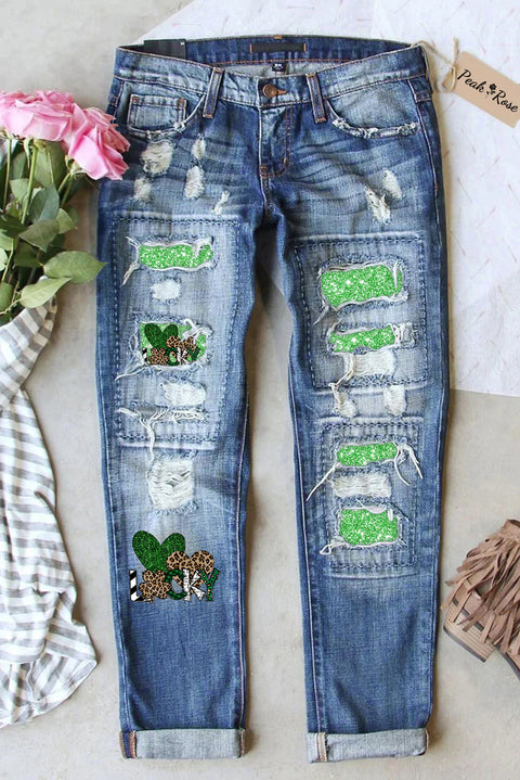 St. Patrick's Day Ripped Denim Jeans