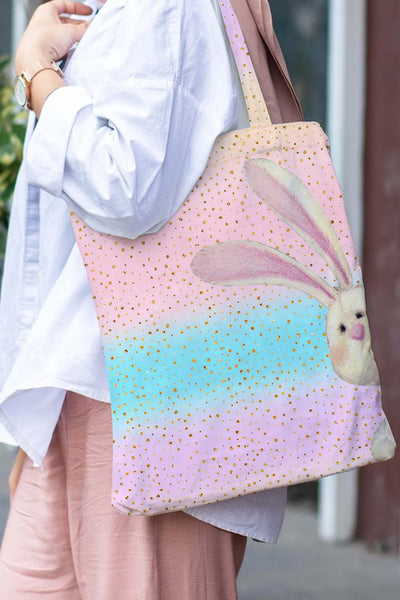 Pink Blue Glitter Easter Day Bunnies Tote Bag