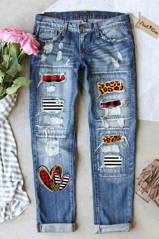 Heart Ripped Denim Jeans