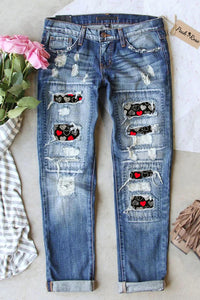 Love Heart Ripped Denim Jeans