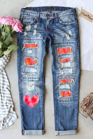 Watercolor Splatter Heart-Shaped Denim Jeans