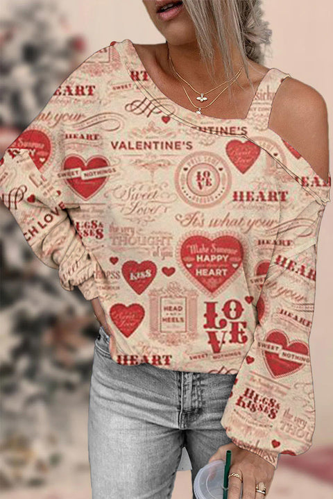 Happy Valentine's Day Retro Off-shoulder Blouse