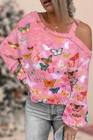 Butterflies Pink Off-shoulder Blouse