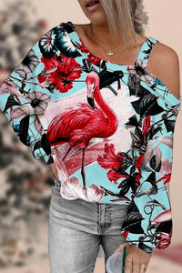 Spring/Summer Flamingos Off-shoulder Blouse