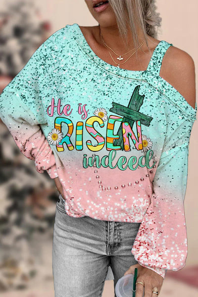 He Is Risen Indeed Easter Day Off-Shoulder Blouse