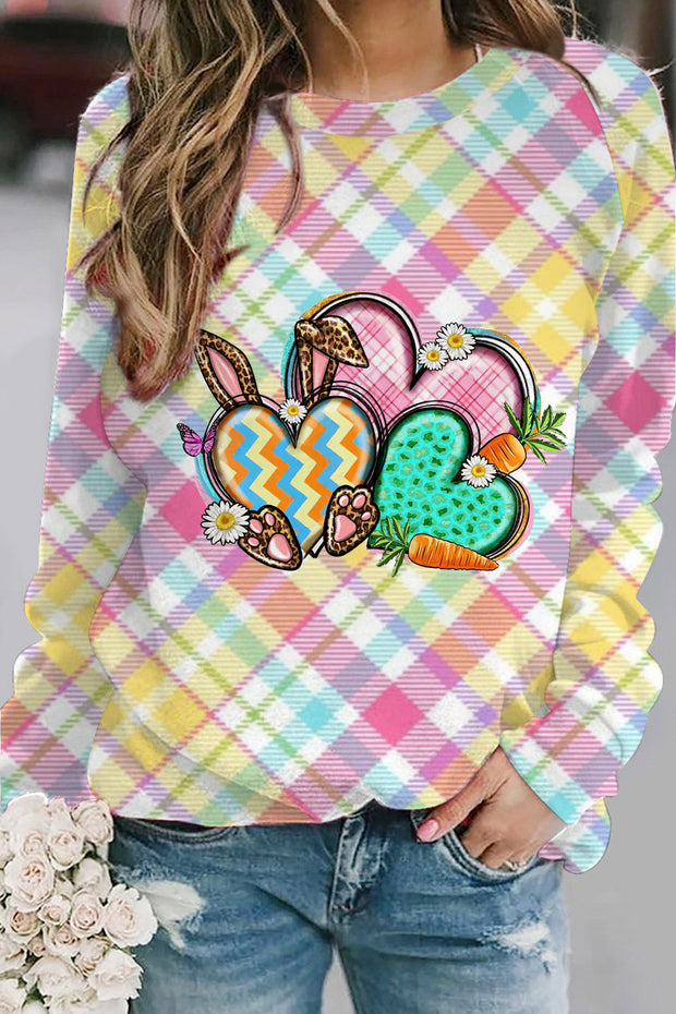 Happy Easter Heart Bunny Plaid Sweatshirt