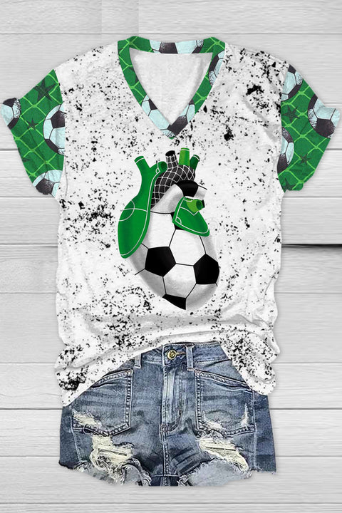 Soccer Heart Print V Neck T-shirt