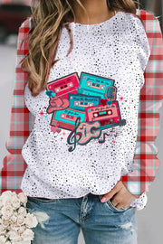 Country Music Red Plaid Sleeve Sweatshirt