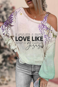 Love Like Jesus Floral Christian Print Off-Shoulder Blouse