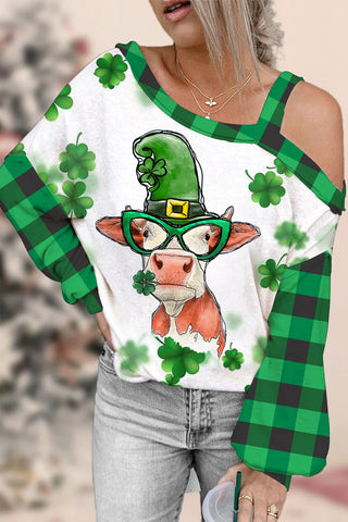 St. Patrick's Day Cow Off-shoulder Blouse