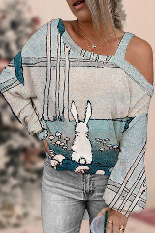 Easter Day Woodland Bunnies Paintings Off-Shoulder Blouse