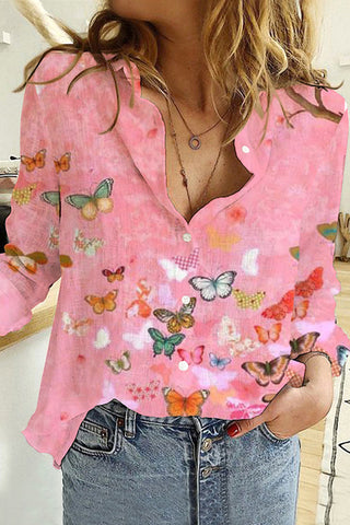 Butterflies Pink Long Sleeve Shirt