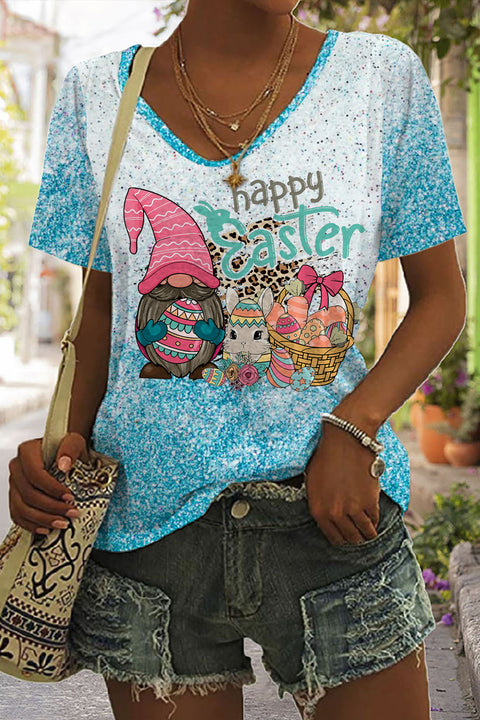 Happy Easter Gnomies Bunny Eggs V Neck T-shirt