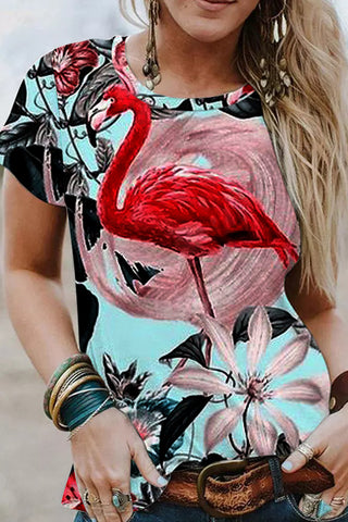 Spring/Summer Flamingos O-Neck T-Shirt