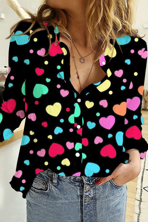 Colorful Love Heart Print Long Sleeve Shirt