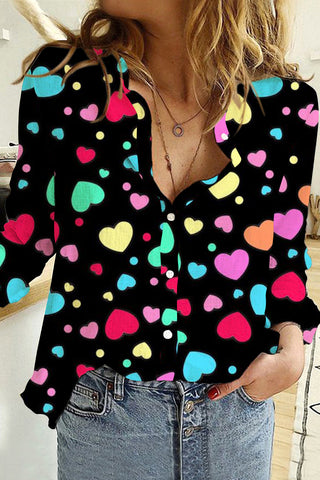 Colorful Love Heart Print Long Sleeve Shirt
