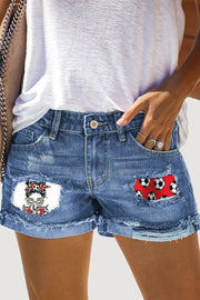 Little Sister Biggest Fan Print Ripped Denim Shorts