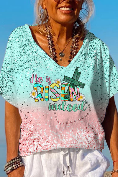 He Is Risen Indeed Easter Day Dolman Sleeves Tee