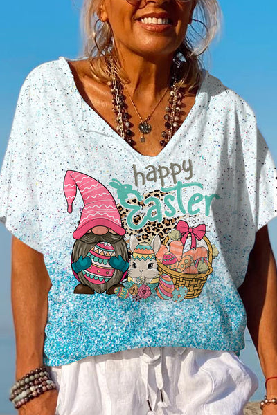 Happy Easter Gnomies Bunny Eggs Dolman Sleeves Tee