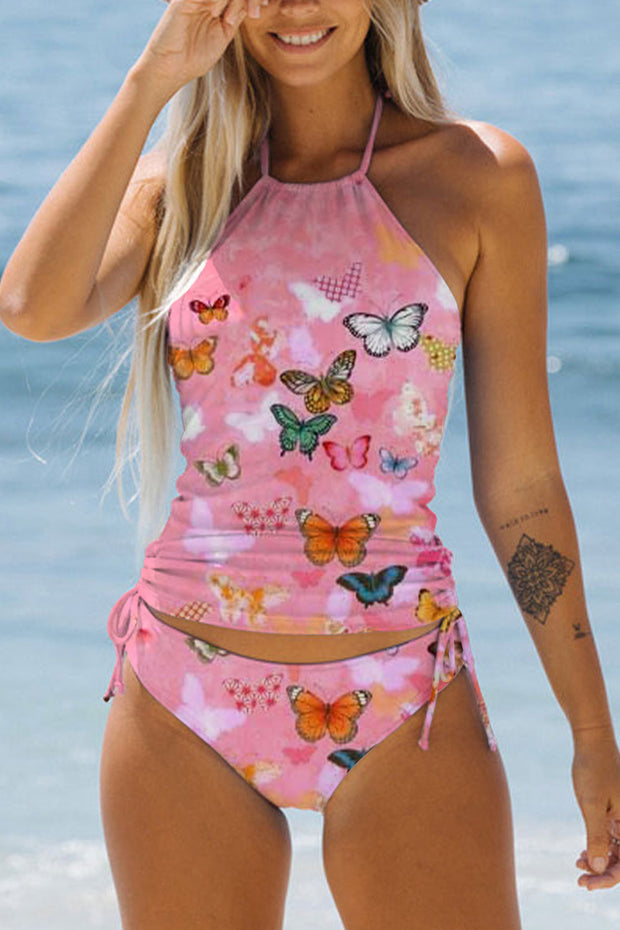 Butterflies Pink Halter Swimsuit