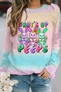 What's Up Peeps Bunnies Easter Day Pink Blue Glitter Ombre Sweatshirt