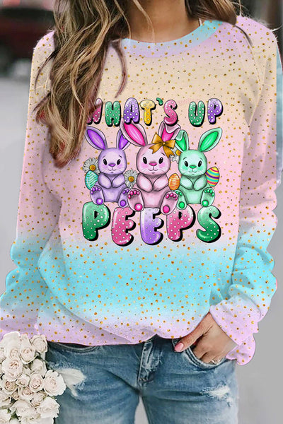 What's Up Peeps Bunnies Easter Day Pink Blue Glitter Ombre Sweatshirt