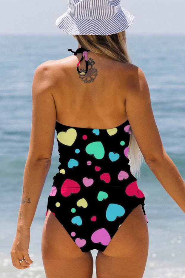 Colorful Love Heart Print Bikini Swimsuit