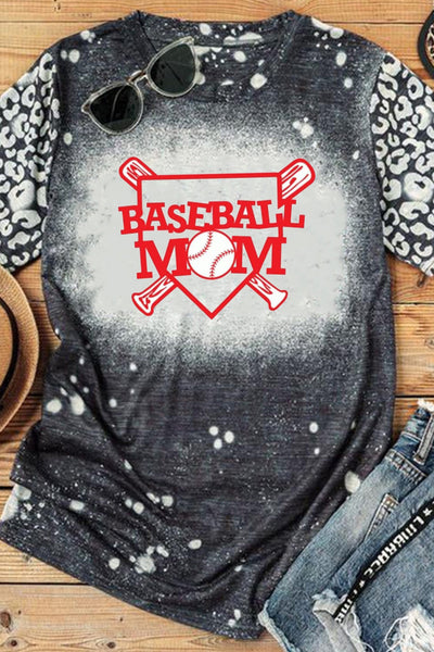 Baseball Mom Black Bleached T-shirt