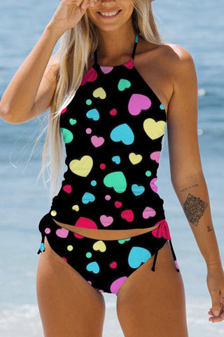 Colorful Love Heart Print Bikini Swimsuit
