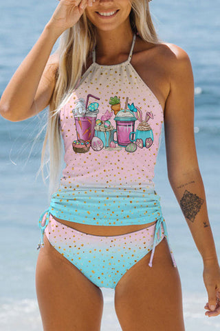 Pink Blue Glitter Easter Day Bunnies Cup Swimsuit