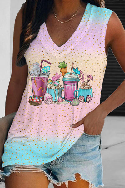Pink Blue Glitter Easter Day Bunnies Cup Tank Top