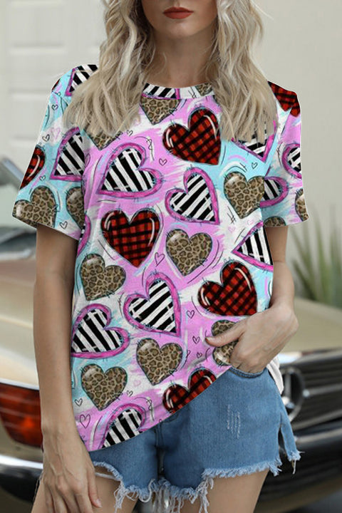 Valentine's Day Love Heart Round Neck T-shirt