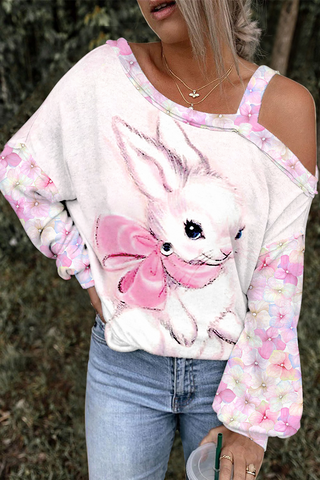 Easter Bunny Thinking Of You At Easter Printed Off-Shoulder Blouse
