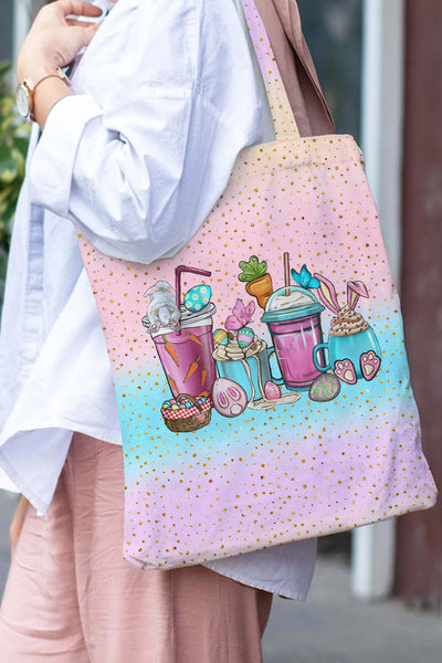 Pink Blue Glitter Easter Day Bunnies Cup Tote Bag