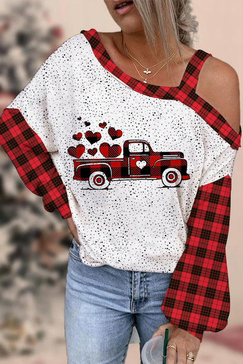 Car Plaid Off-shoulder Blouse