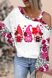 Cute Gnomies Red Rose Leopard Pattern Off-shoulder Blouse