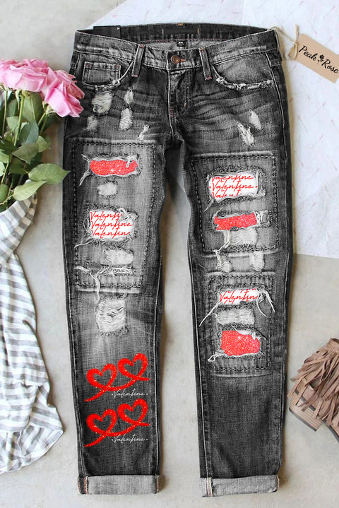 Curve Double Love Smile Pattern Jeans