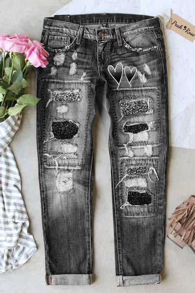 Ombre Heart-Shaped Shift Casual Jeans