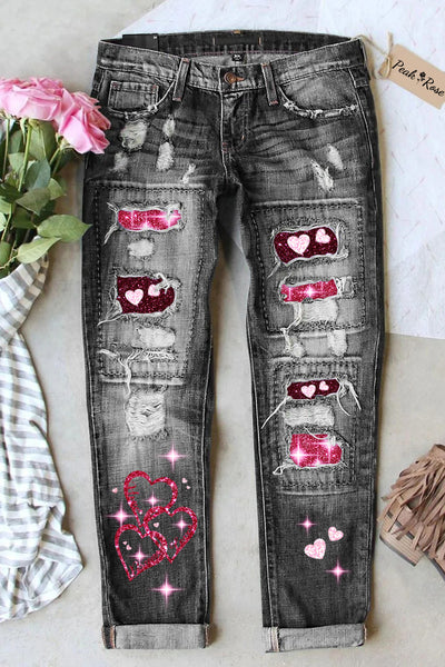Glitter Star Love Patterned Jeans