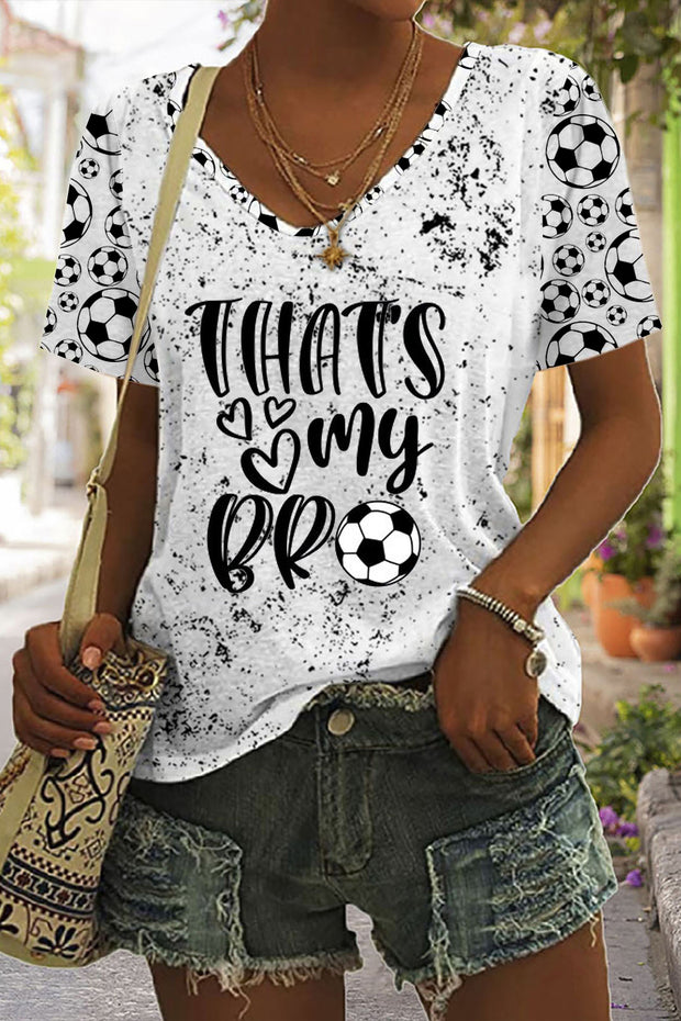 That's My Bro Print Tie-Dye V Neck T-shirt