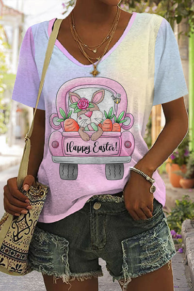 Happy Easter Bunny Carrot Trucks V Neck T-shirt