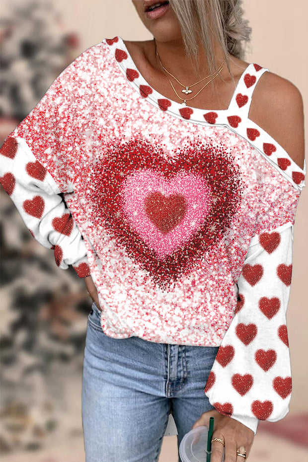 Full Love Glitter Overlapping Heart Off-shoulder Blouse