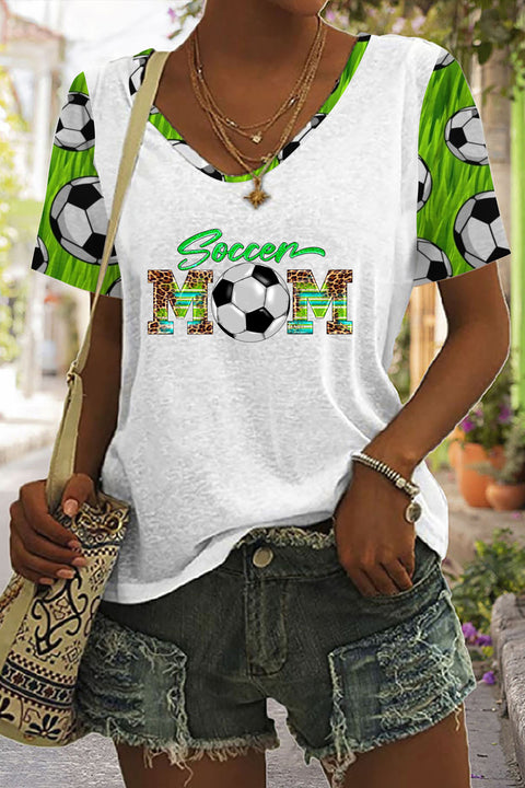 Soccer Mom Printed Tie-Dye V Neck T-shirt