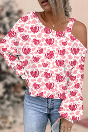 Leopard Love Heart Off-shoulder Blouse