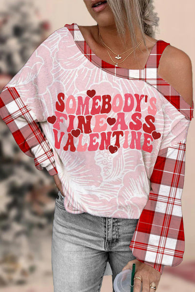 Somebody's Fine Ass Red Plaid Sleeve Off-shoulder Blouse